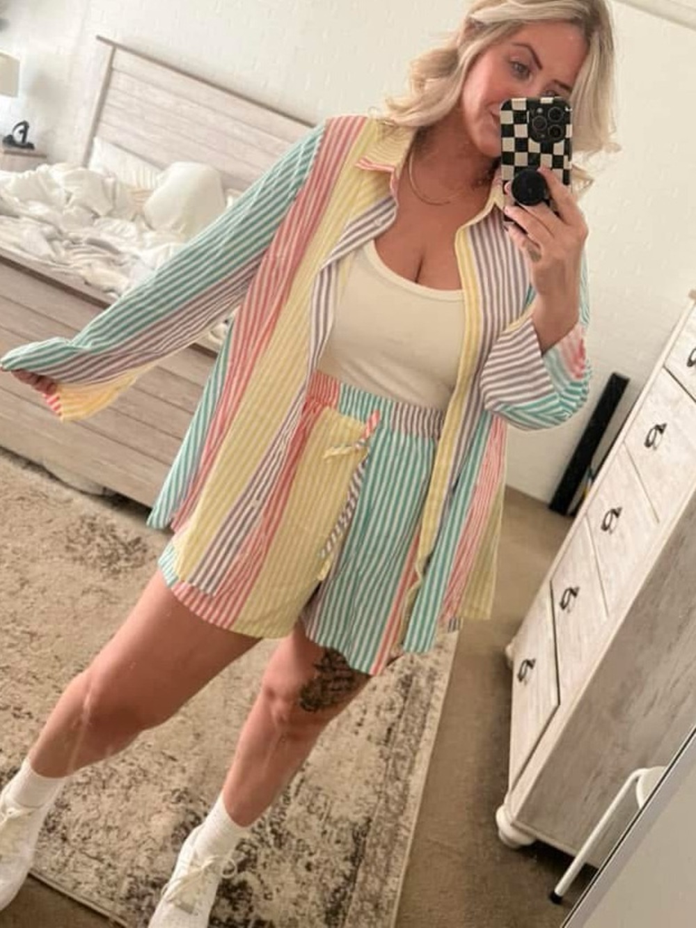 STRIPED SET • long sleeve button down + shorts